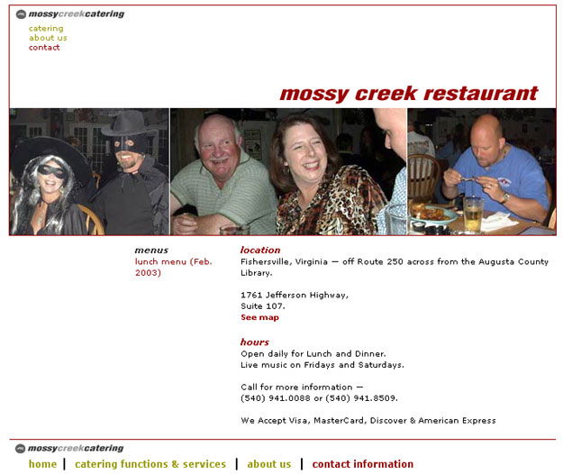 Mossy Creek Restaurant page in 2003
